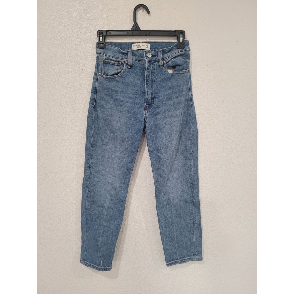 Abercrombie & Fitch Mom High Rise Jeans Blue Medium Wash 25 Tapered Ankle #24